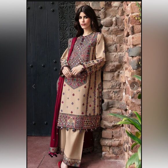 JAZMIN PAKISTANI DESIGNER EMBROIDERED SLUB KHADDAR - Picture 9 of 16
